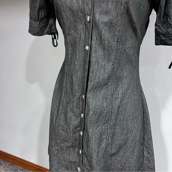 Button down short sleeve denim light charcoal color dress - Picture 5 of 14